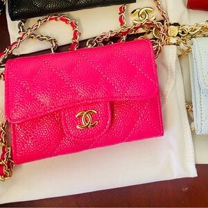 💕Chanel bright pink Mini Quilted Bag with Gold Chain